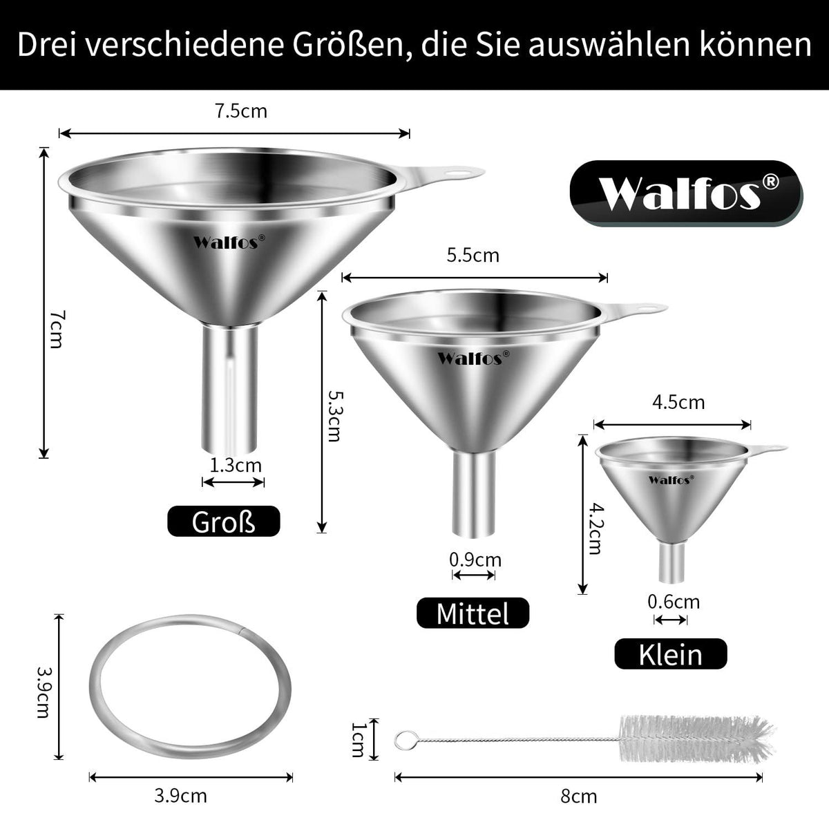 Trichter Edelstahl 3 Stück Mini Küche Umfüllen Flüssigkeiten Pulvern