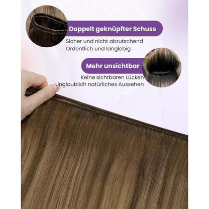 Echthaar Tressen zum Einnähen Braun Blond 55cm