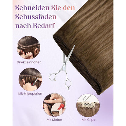 Echthaar Tressen zum Einnähen Braun Blond 55cm