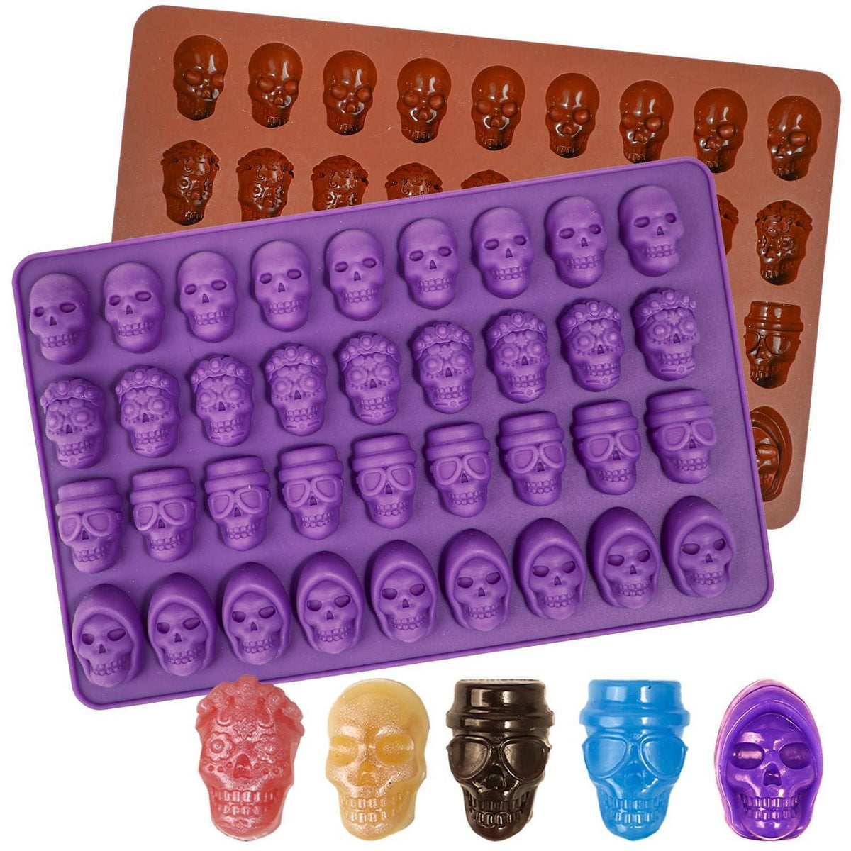 Totenkopf Silikonform 2er-Set – Halloween Backform für Süßigkeiten