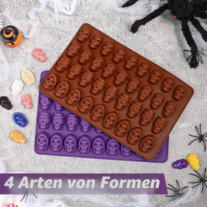 Totenkopf Silikonform 2er-Set – Halloween Backform für Süßigkeiten