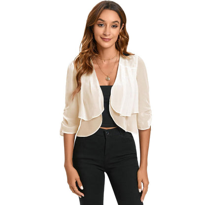 Bolero Damen Chiffon Halbarm Kurz Sommer Beige