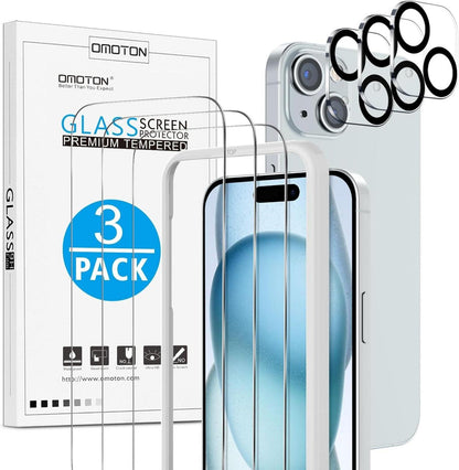 Panzer Schutzglas für iPhone 15, 6,1 Zoll, 9H Härte, HD-Klar, 3+3