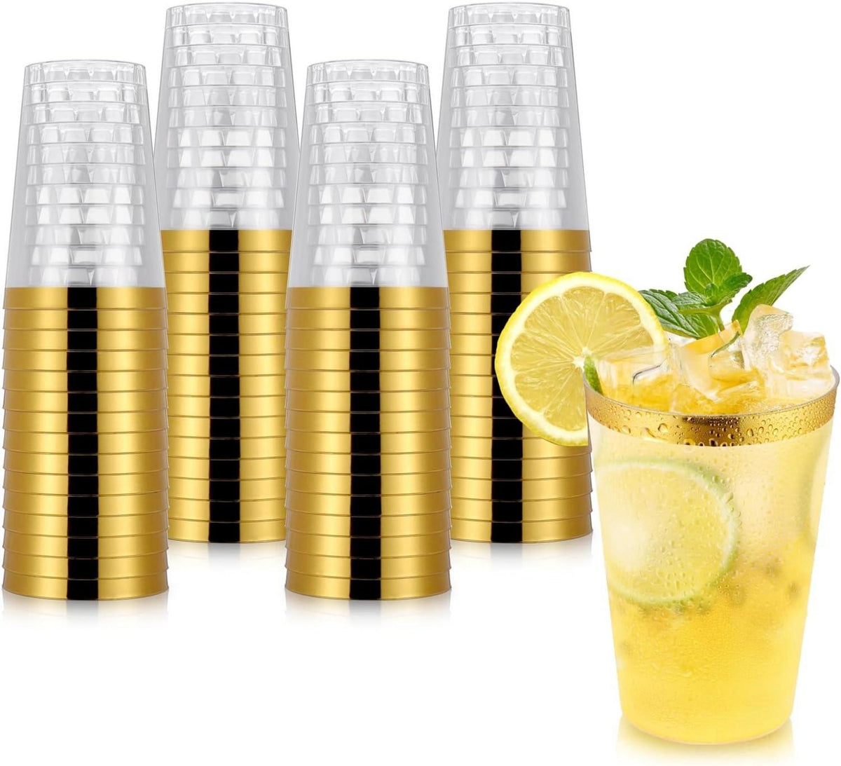 60er Pack Kunststoffbecher 360ml Partybecher goldener Rand