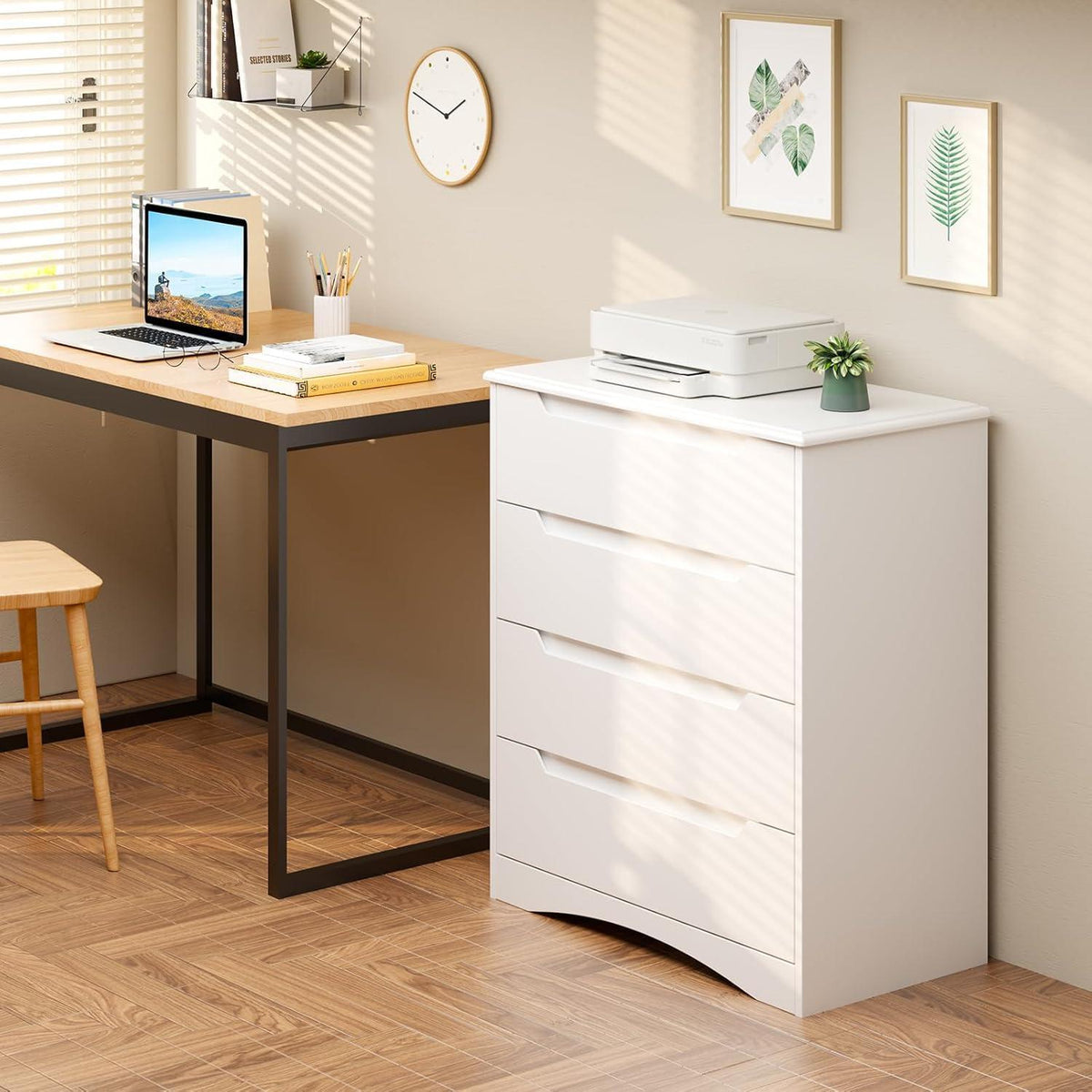 Weiße Kommode mit 4 Schubladen – Schlafzimmer Schrank mit Kippsicherung