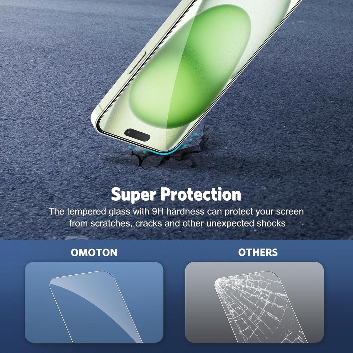 OMOTON iPhone 15 Plus Panzer Schutzglas mit Rahmen - Kamera Schutzfolie - 6.7 Zoll