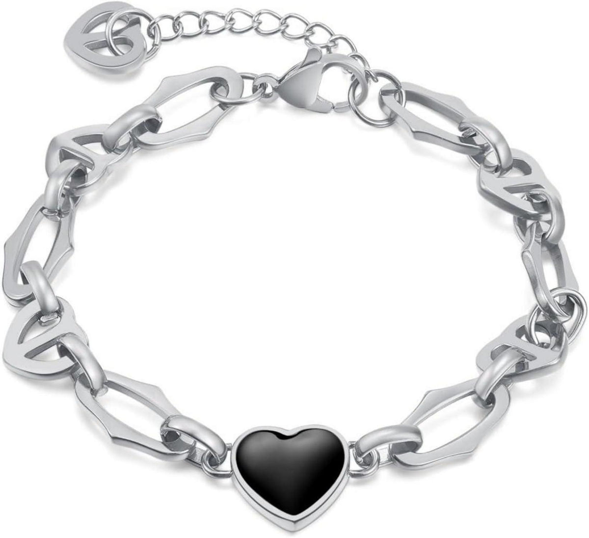 Damen Edelstahl Armband Herz Gliederkette Gold Glänzend 316l 21cm