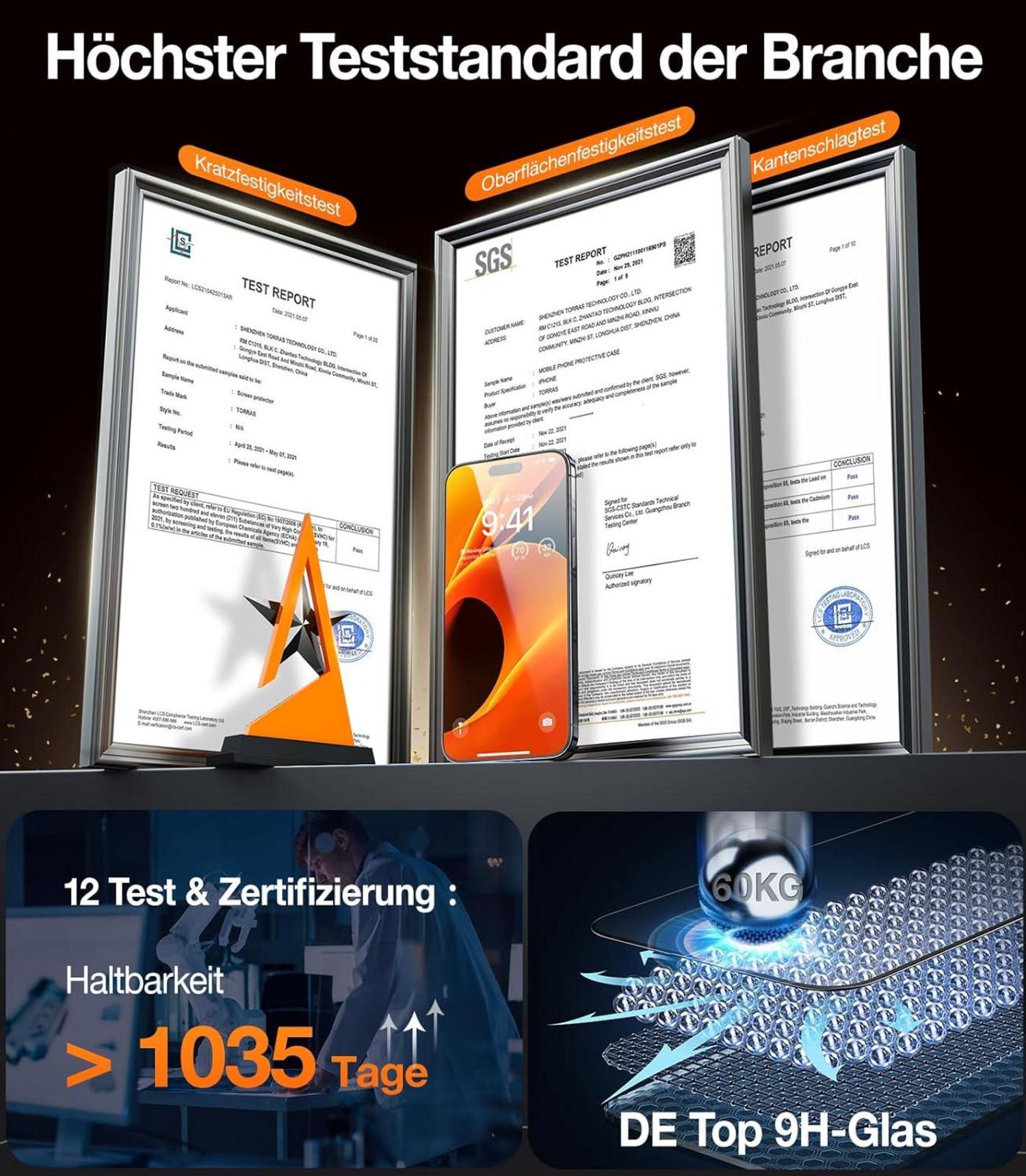 TORRAS iPhone 14 Pro Panzerglas Schutzfolie 9H 2 Stück