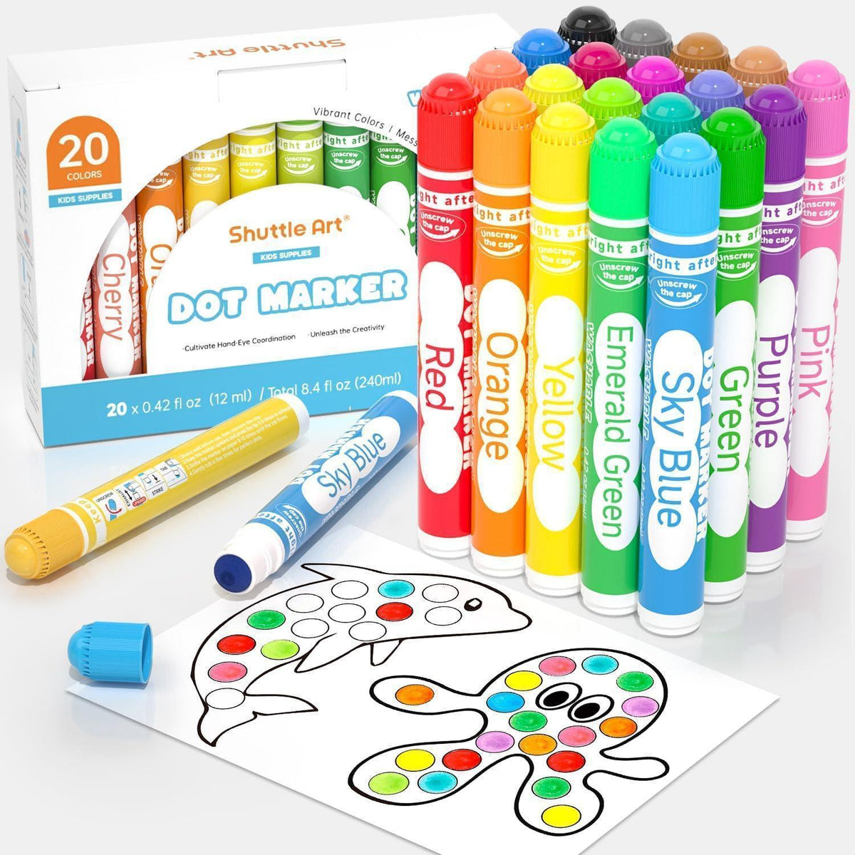 Dot Marker Set für Kinder, 20 auswaschbare Farben, ungiftig