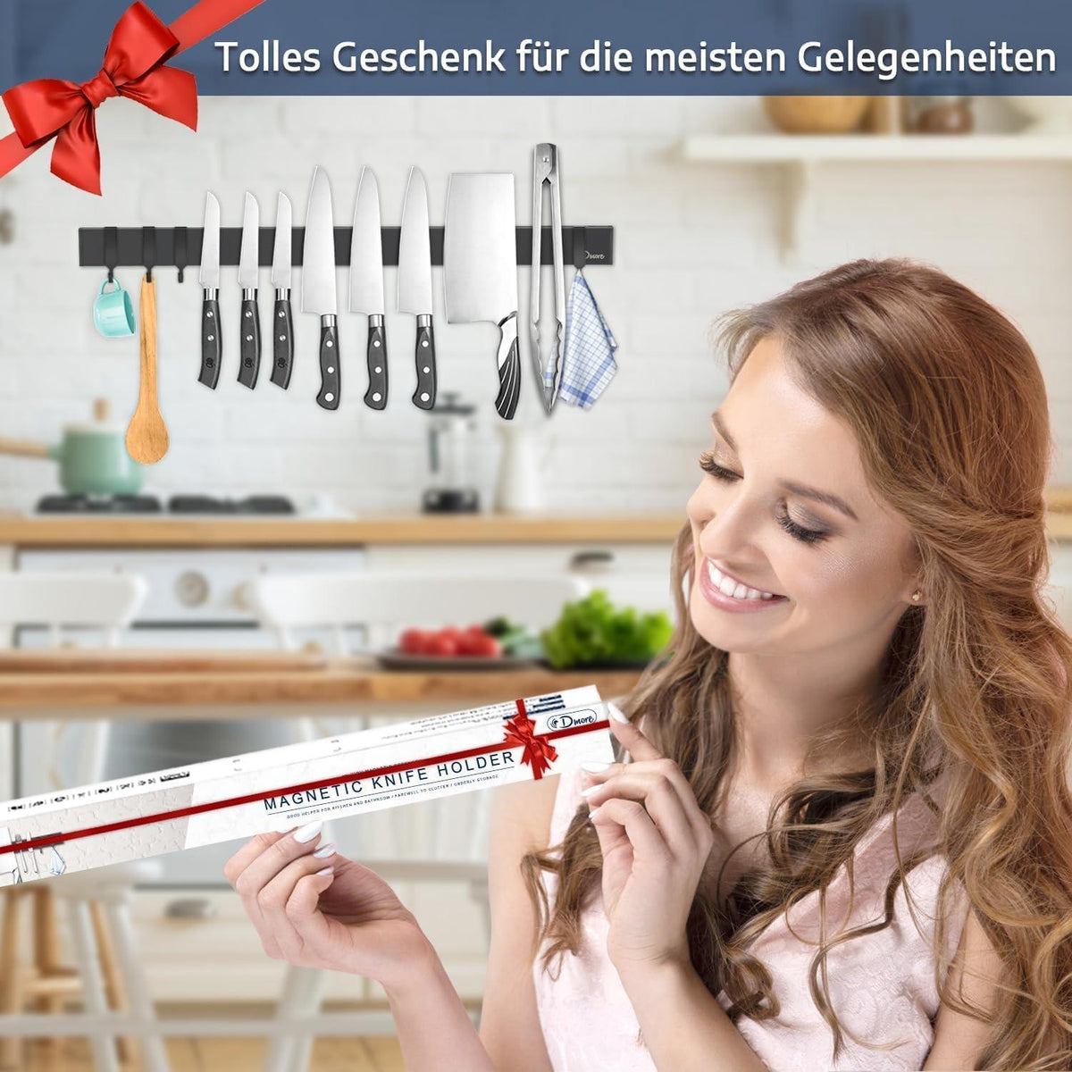 Magnetleiste Messer 59 cm mit Haken schwarz magnetisch