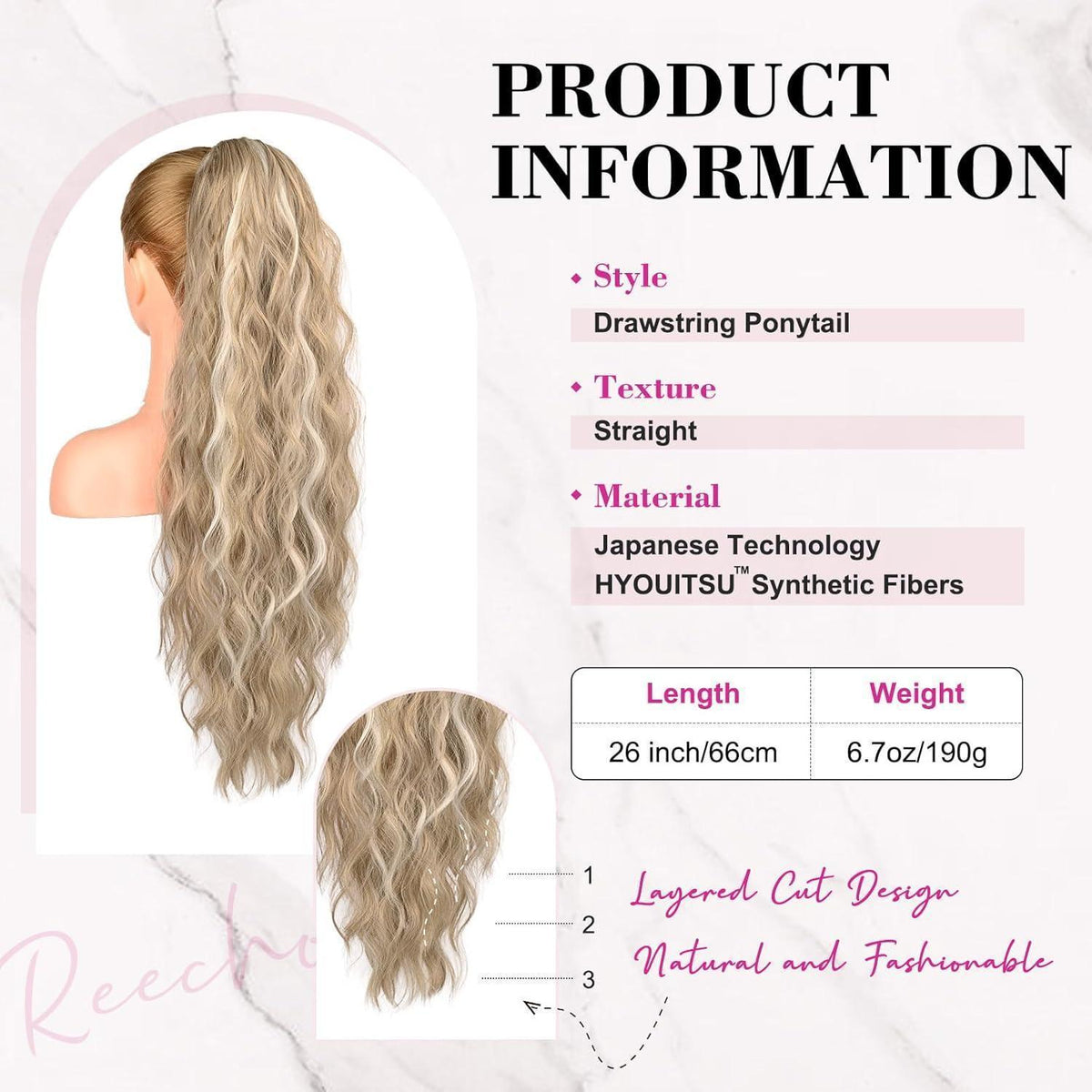 Long Beach Gewellte Pferdeschwanz Verlängerung – Aschblond mit Highlights