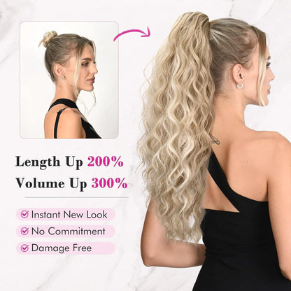 Long Beach Gewellte Pferdeschwanz-Verlängerung – Mittelblond mit Highlights