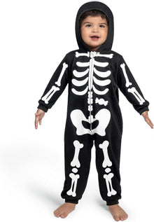 Baby Skelett Jumpsuit Pyjama Halloween Cosplay Schwarz Zip-Up Kapuze