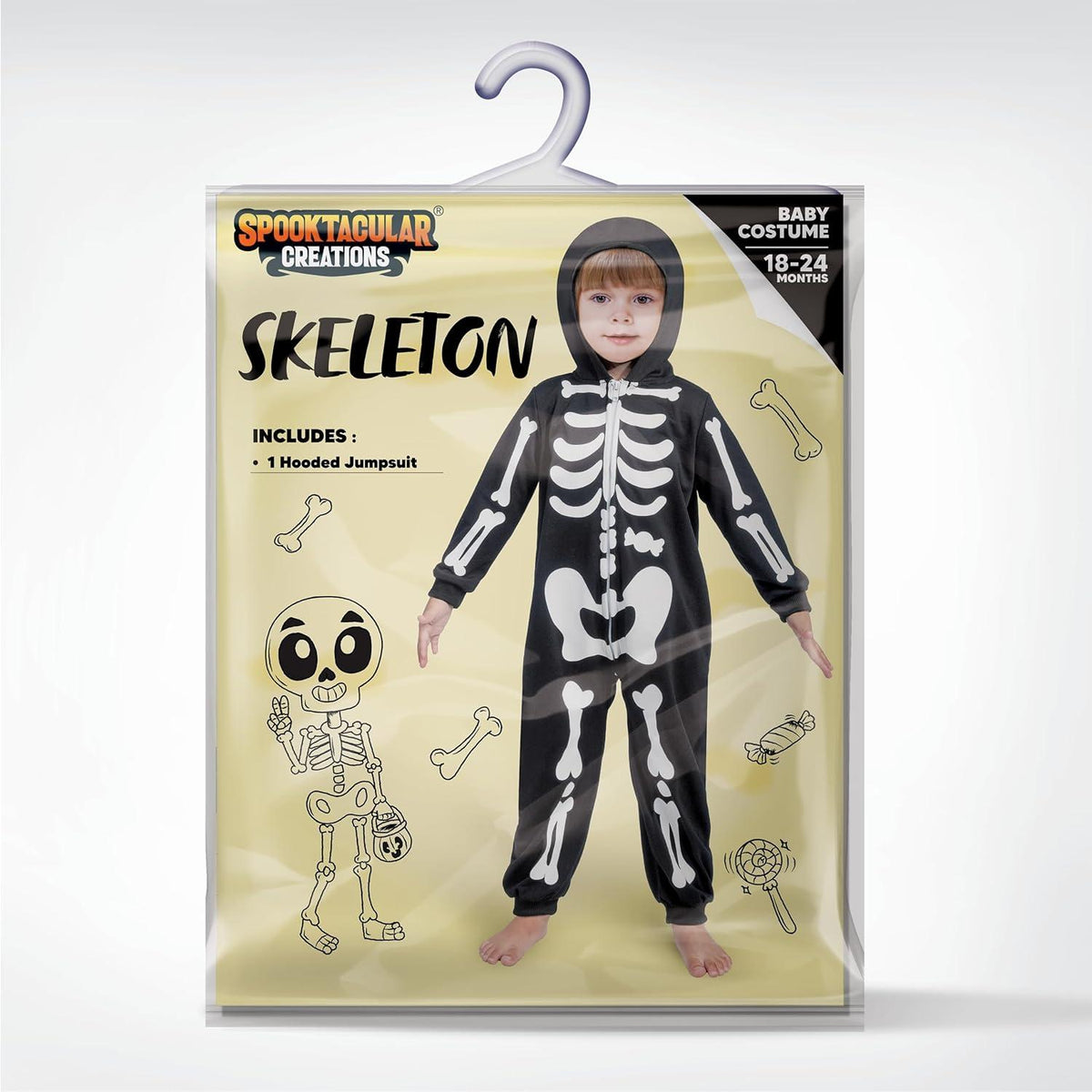Skelett Jumpsuit Pyjama für Babys Schwarz Kapuze Cosplay Halloween