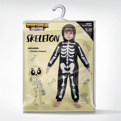 Skelett Jumpsuit Pyjama für Babys Schwarz Kapuze Halloween Cosplay