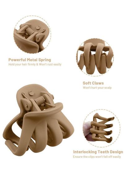 12 Haarklammern Klein Octopus Haarspangen Damen 4cm Matt Braun