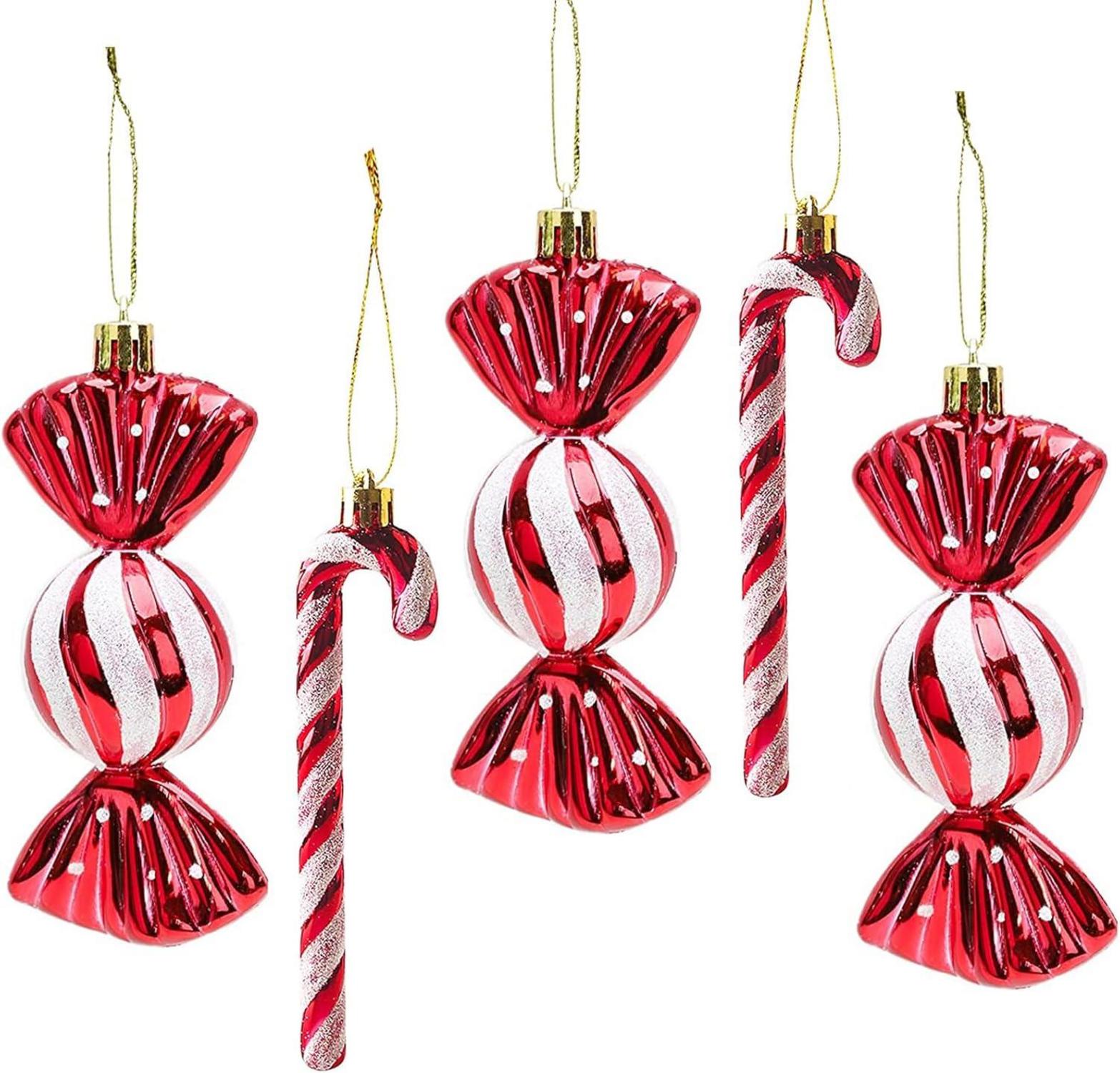 18er Set Zuckerstangen Weihnachtskugeln Deko Rot Weiß Glitzer