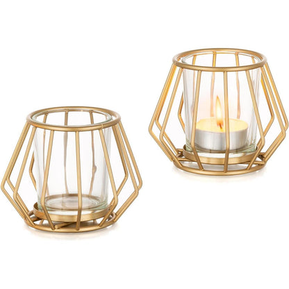 Geometrischer Teelichthalter Gold 2er Set Metall Modern