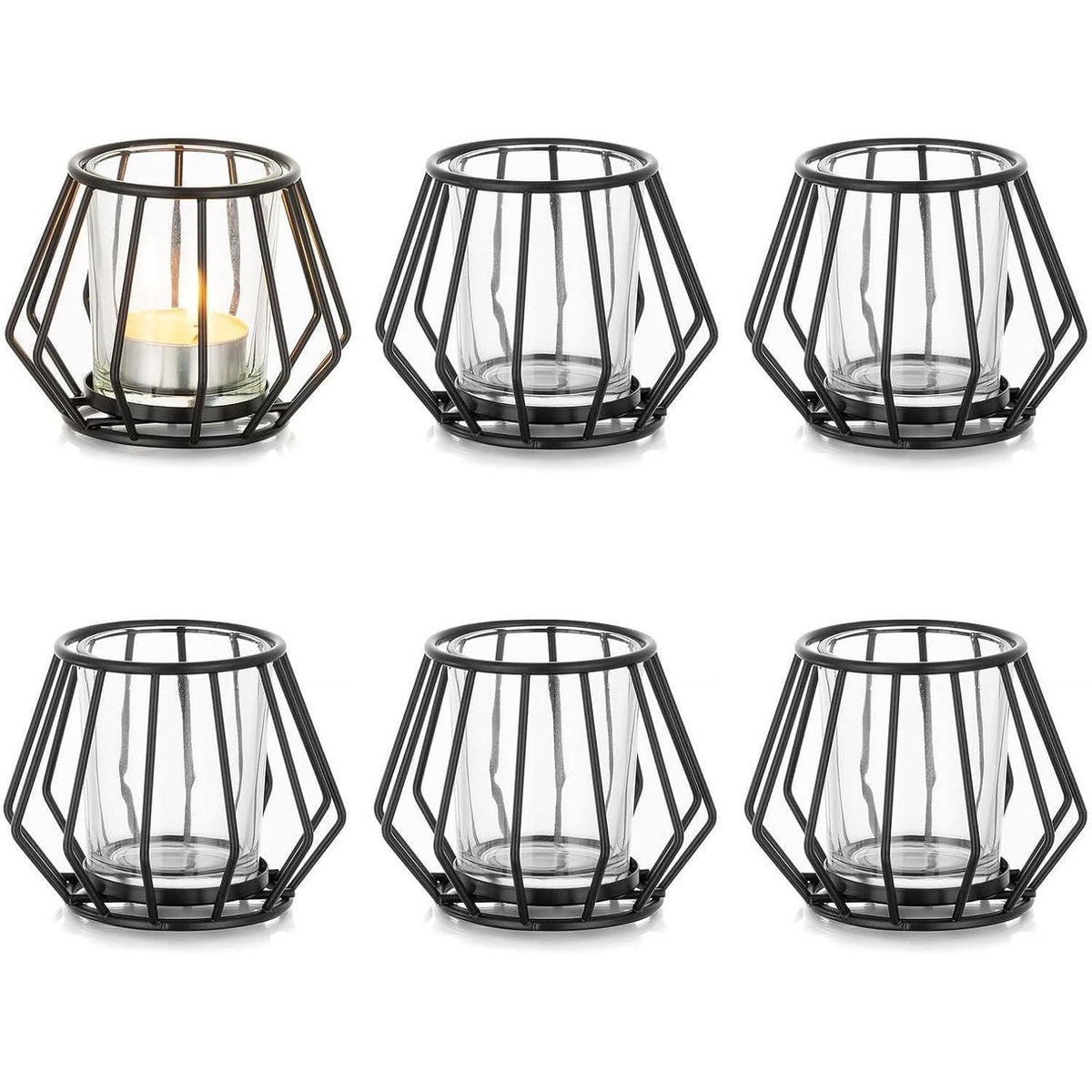 Teelichthalter Schwarz Metall 6er Set Geometrisch Modern