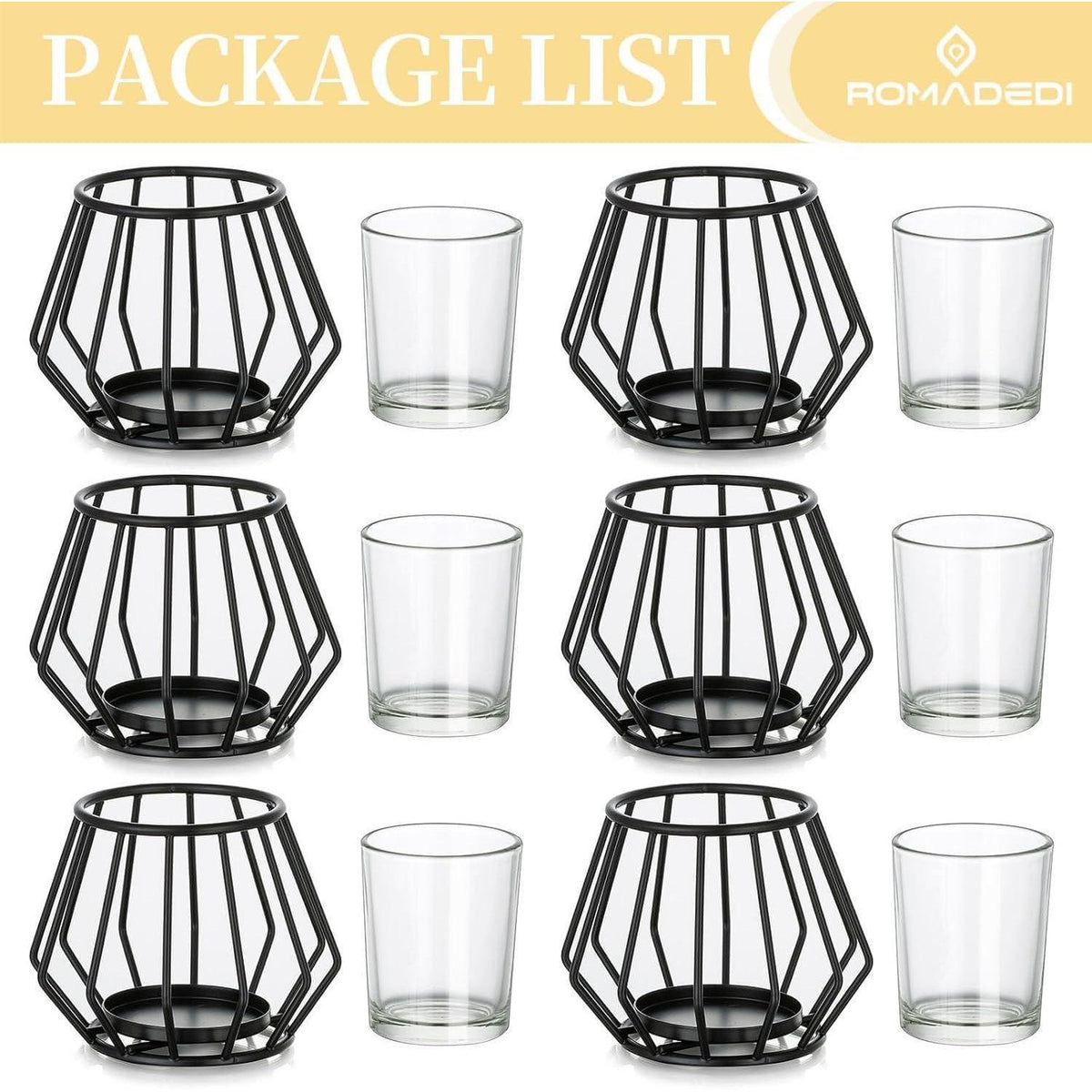 Teelichthalter Schwarz Metall 6er Set Geometrisch Modern