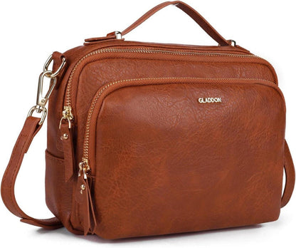 Umhängetasche Damen Crossbody Leder Braun Reißverschluss Handtasche