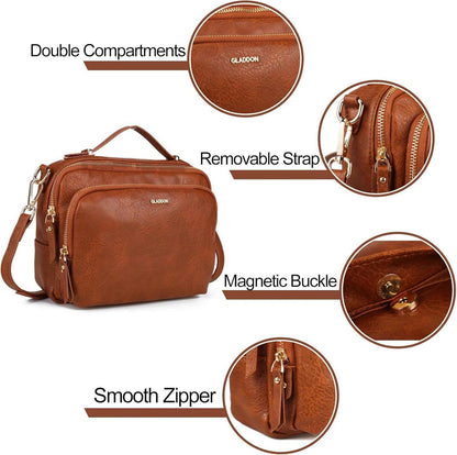 Umhängetasche Damen Crossbody Leder Braun Reißverschluss Handtasche