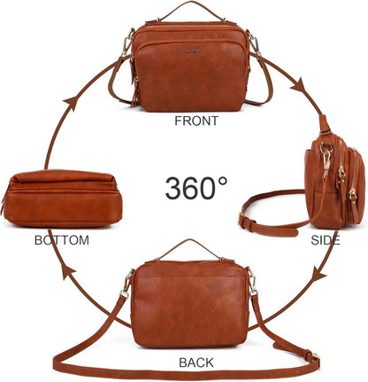 Umhängetasche Damen Schultertasche Crossbody Leder Handtasche Braun