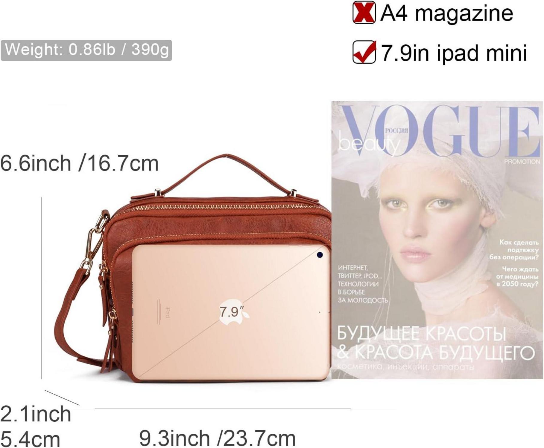 Damen Umhängetasche Schultertasche mit Reißverschluss Braun Leder