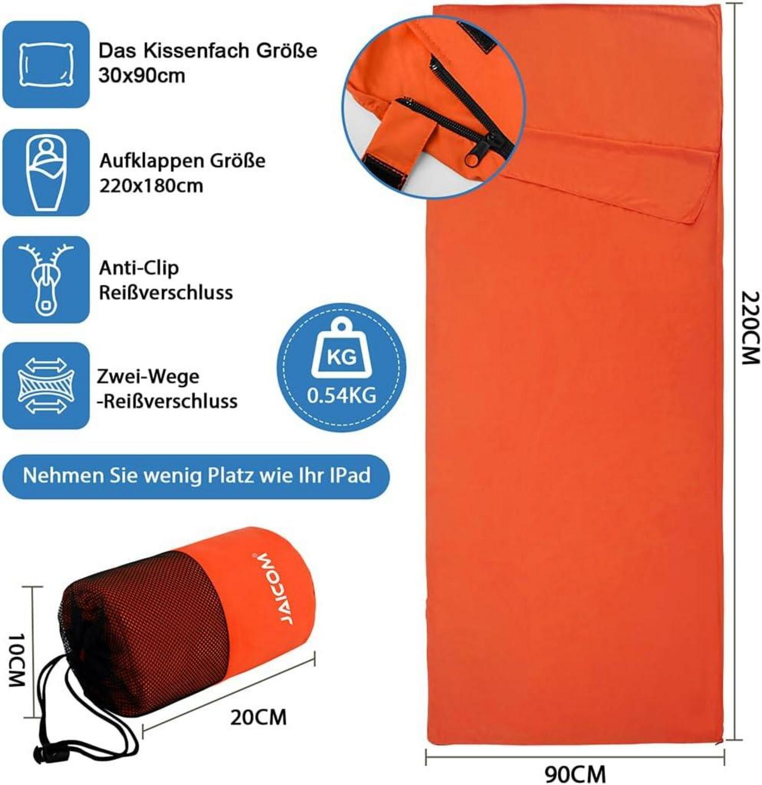 JAICOM Hüttenschlafsack Ultraleichter Seideschlafsack für