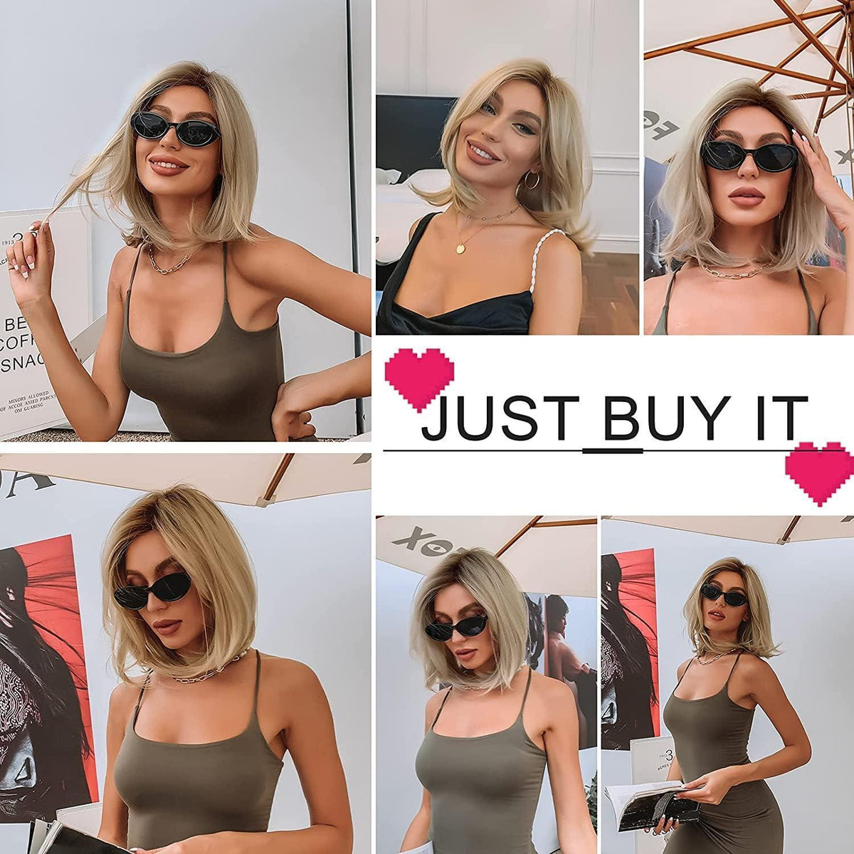 Blonde Bob Perücke mit Pony – Synthetisch & Natürlich Aussehend