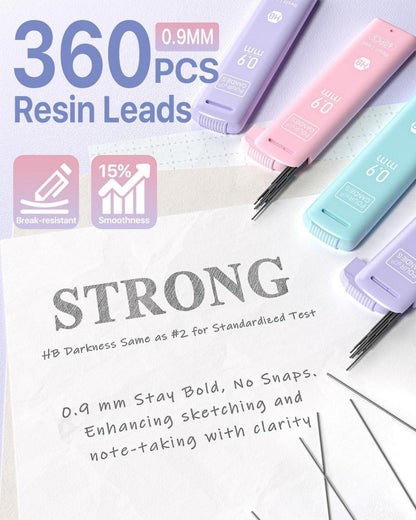 Pastell Druckbleistift Set für Kinder, 3 Stück 0,9 mm, 360 HB Bleistiftminen