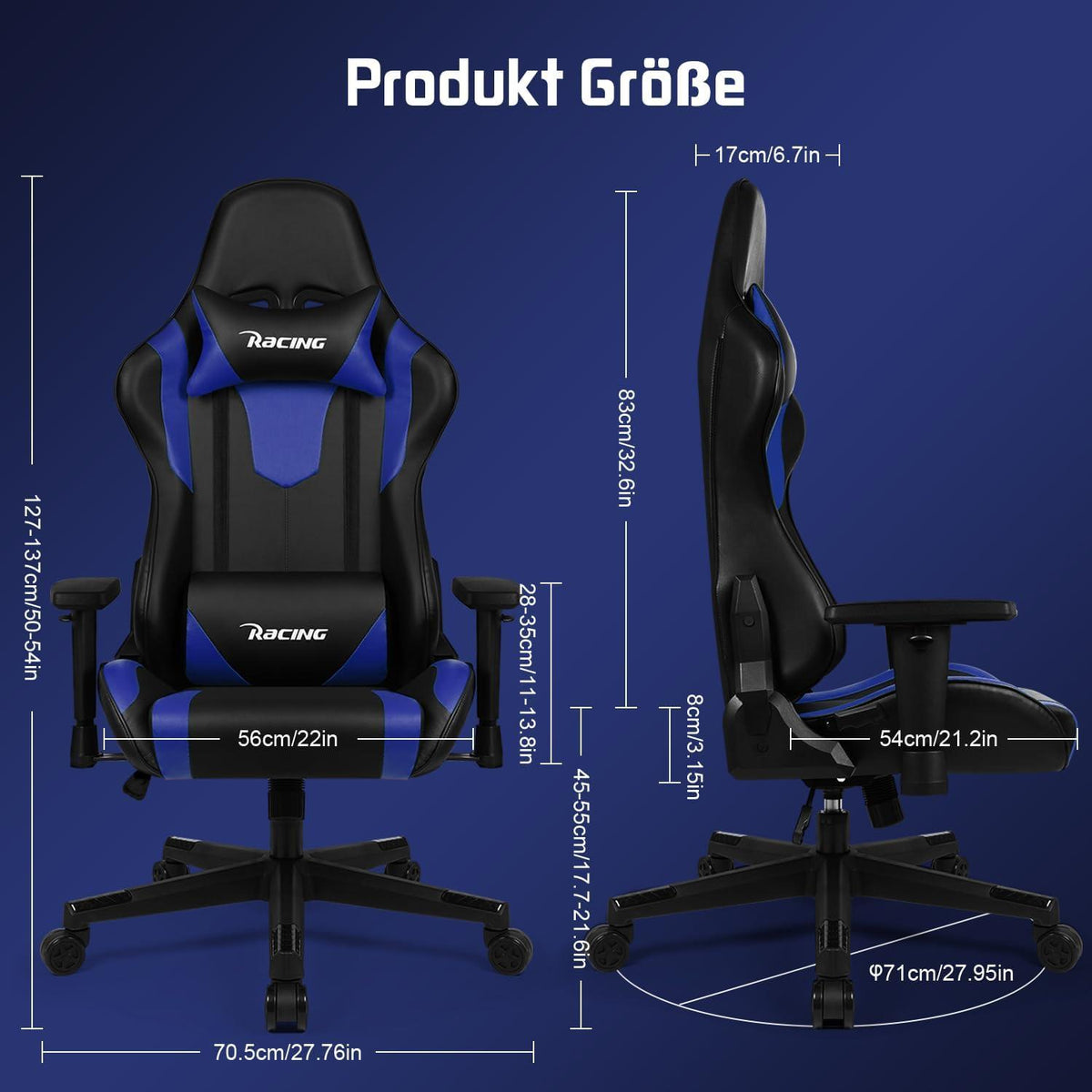 Ergonomischer Gaming Stuhl mit verstellbaren Lenden- und