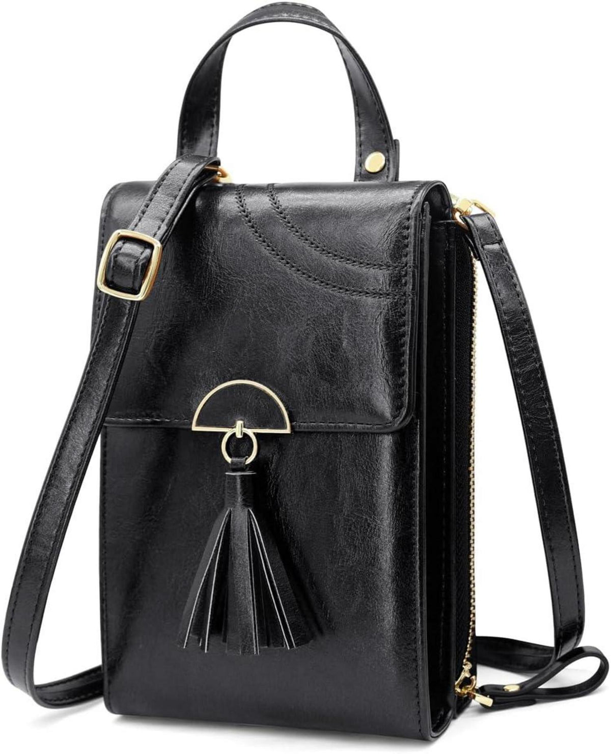 Damen Handy Umhängetasche PU Leder Crossbody Tasche Schwarz