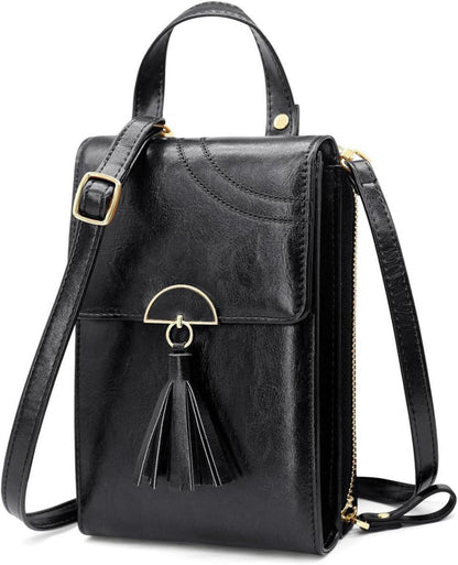 Damen Handy Umhängetasche PU Leder Crossbody Tasche Schwarz