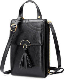 Damen Handy Umhängetasche PU Leder Crossbody Tasche Schwarz
