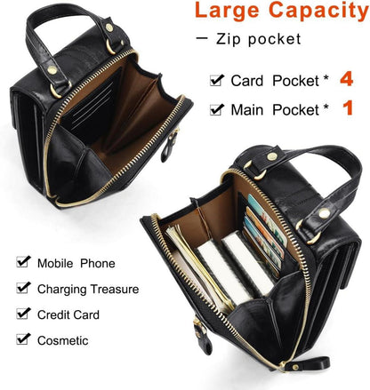 Damen Handy Umhängetasche PU Leder Crossbody Tasche Schwarz