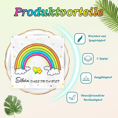 Servietten Kindergeburtstag Regenbogen 80Stück Taufe Hochzeit