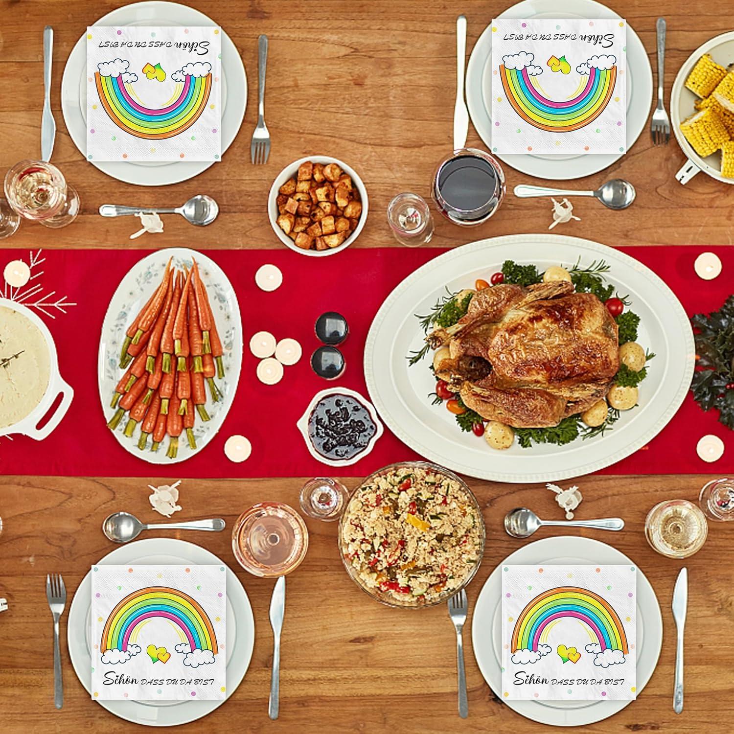 80x AFYHH Regenbogen Servietten Kindergeburtstag Hochzeit Taufe, 3-lagig