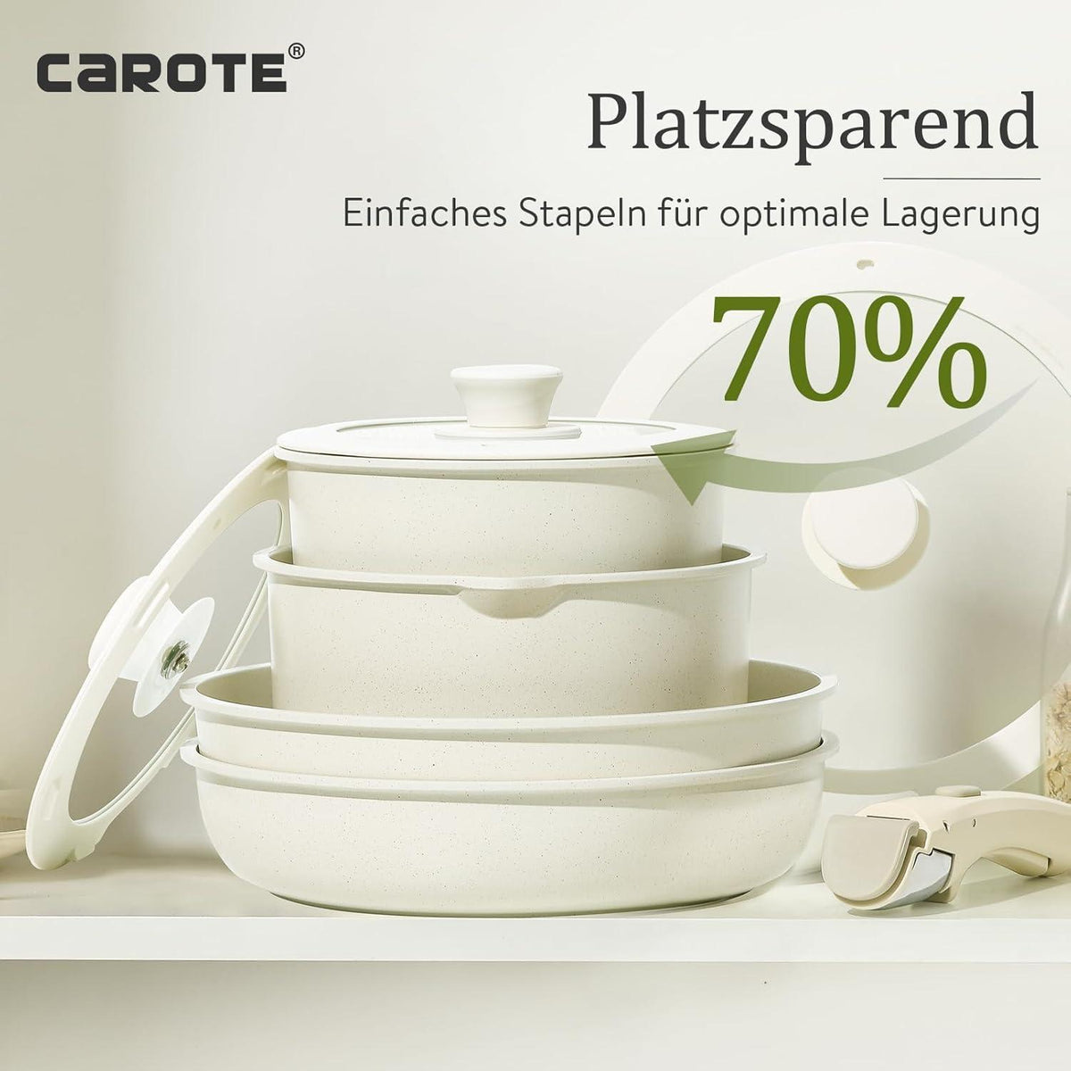 CAROTE Topf- & Pfannenset 9tlg abnehmbare Griffe Induktion antihaft stapelbar