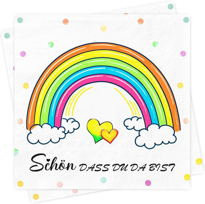 Regenbogen Servietten Geburtstag Party Deko 60Stück 3-Lagig 33x33cm