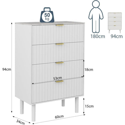 Moderne Kommode mit 4 Schubladen, Weiß, 60cm breit