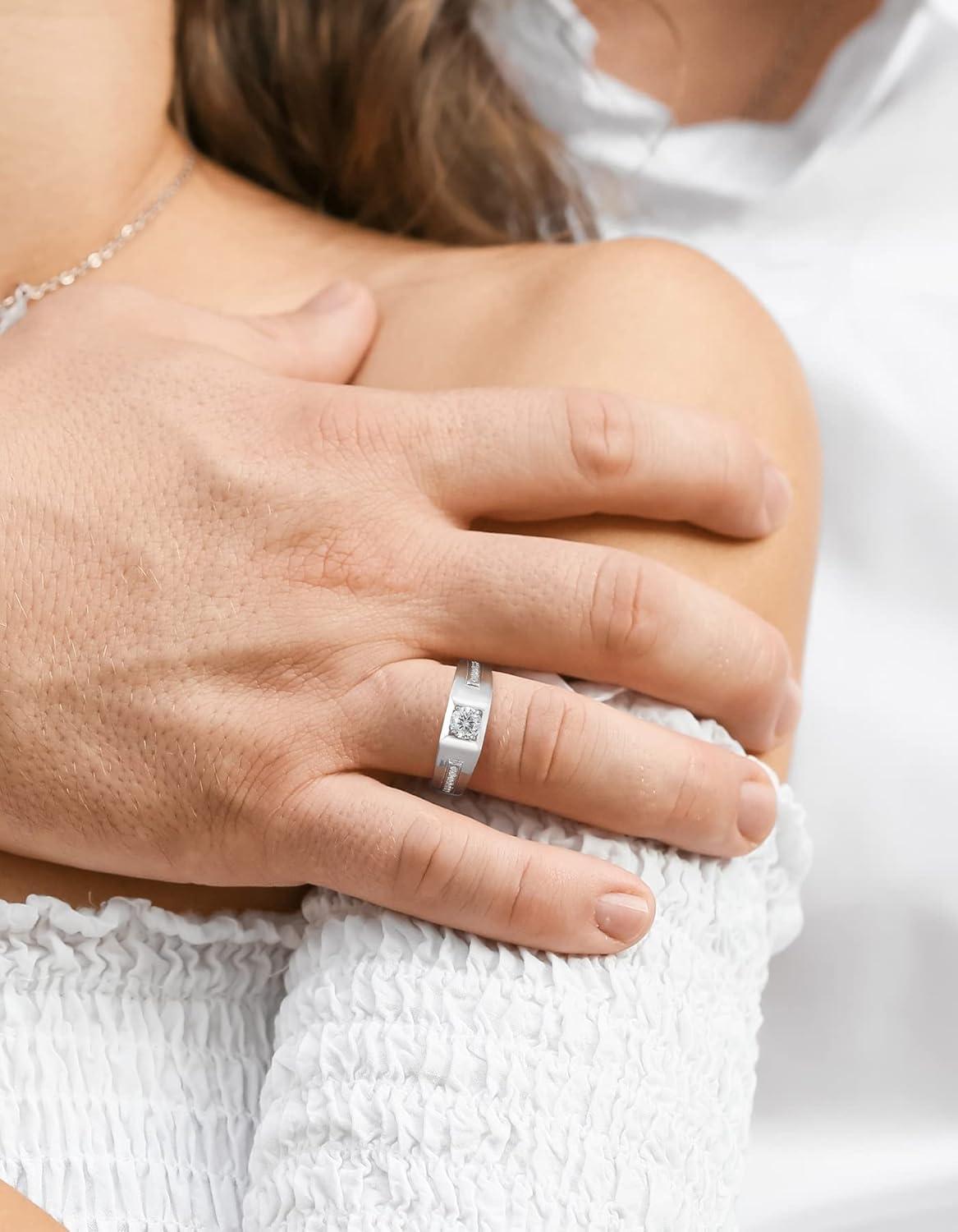 Verlobungsring Herren 925 Silber Moissainte 0,5 Karat Männer Hochzeitsring