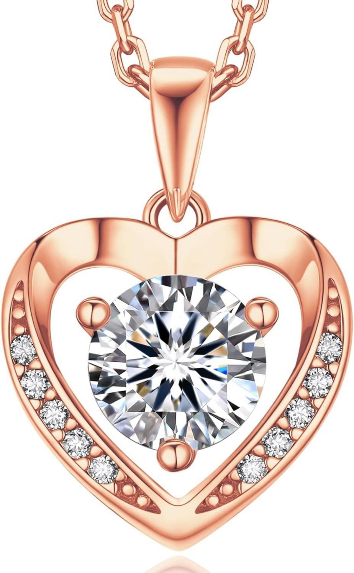 Moissanite Herz Halskette 925 Silber Rosegold Anhänger Box