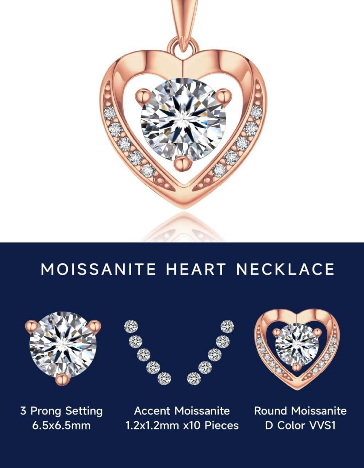 Moissanite Herz Halskette 925 Silber Rosegold Anhänger Box