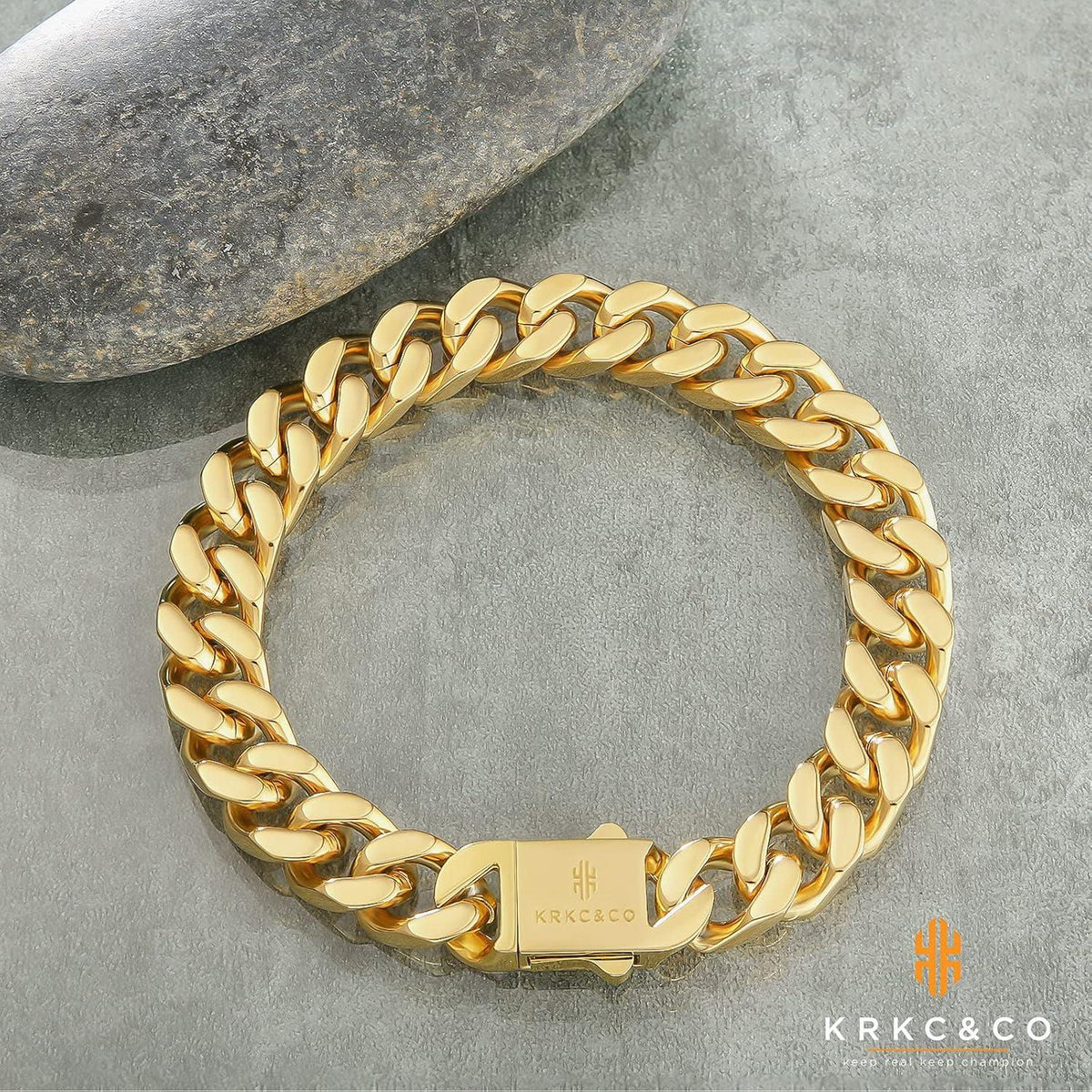 Herren Cuban Armband 12mm Gold beschichtet Hip Hop Edelstahl 22.9cm