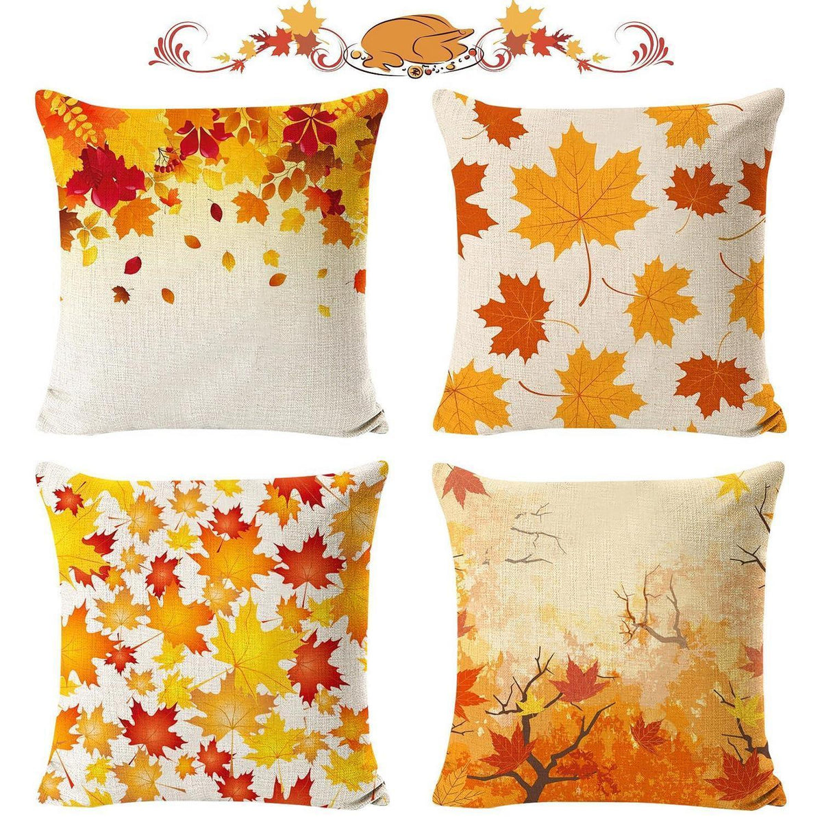 4 Herbstkissenbezüge 45x45cm - Dekorativ & Weich