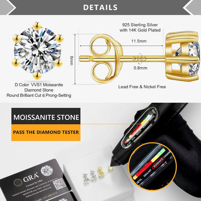 Moissanite Ohrstecker 925 Silber 1,0 ct Diamant VVS1 VVS1 5,0 mm