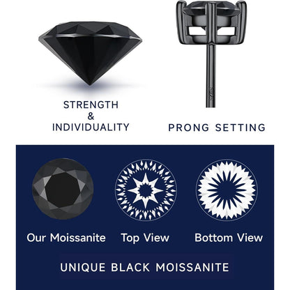 Schwarze Moissanite Ohrstecker 2 Karat 925 Sterling Silber Geschenk