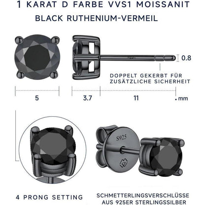 Schwarze Moissanite Ohrstecker 2 Karat 925 Sterling Silber Geschenk