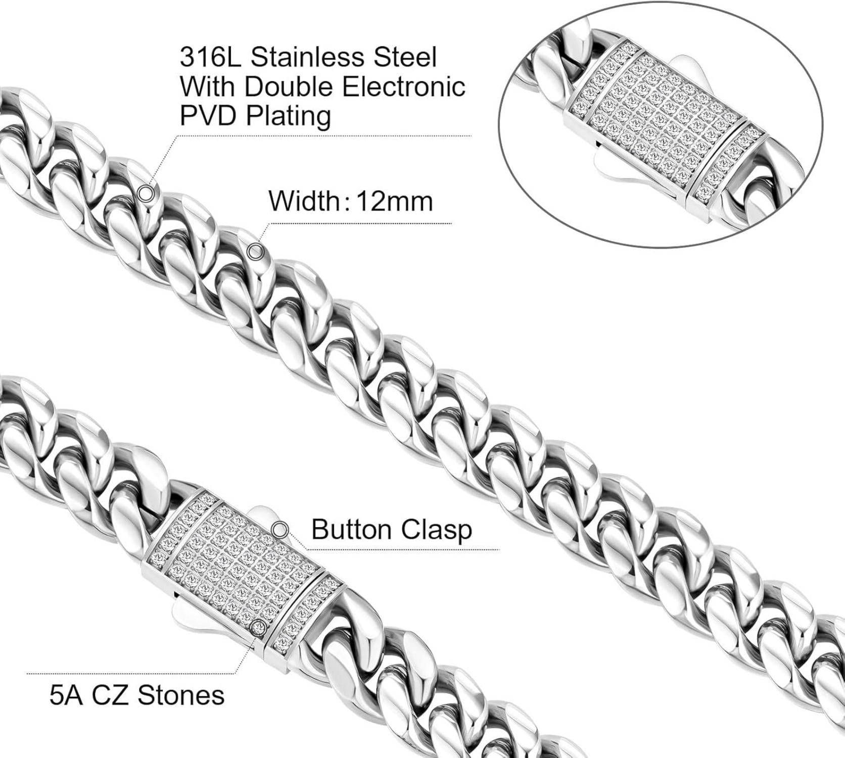KRKC&CO Panzerkette Herren 12mm 18K Gold plattiert Cuban Link Chain 55.9cm Iced-Silbrig